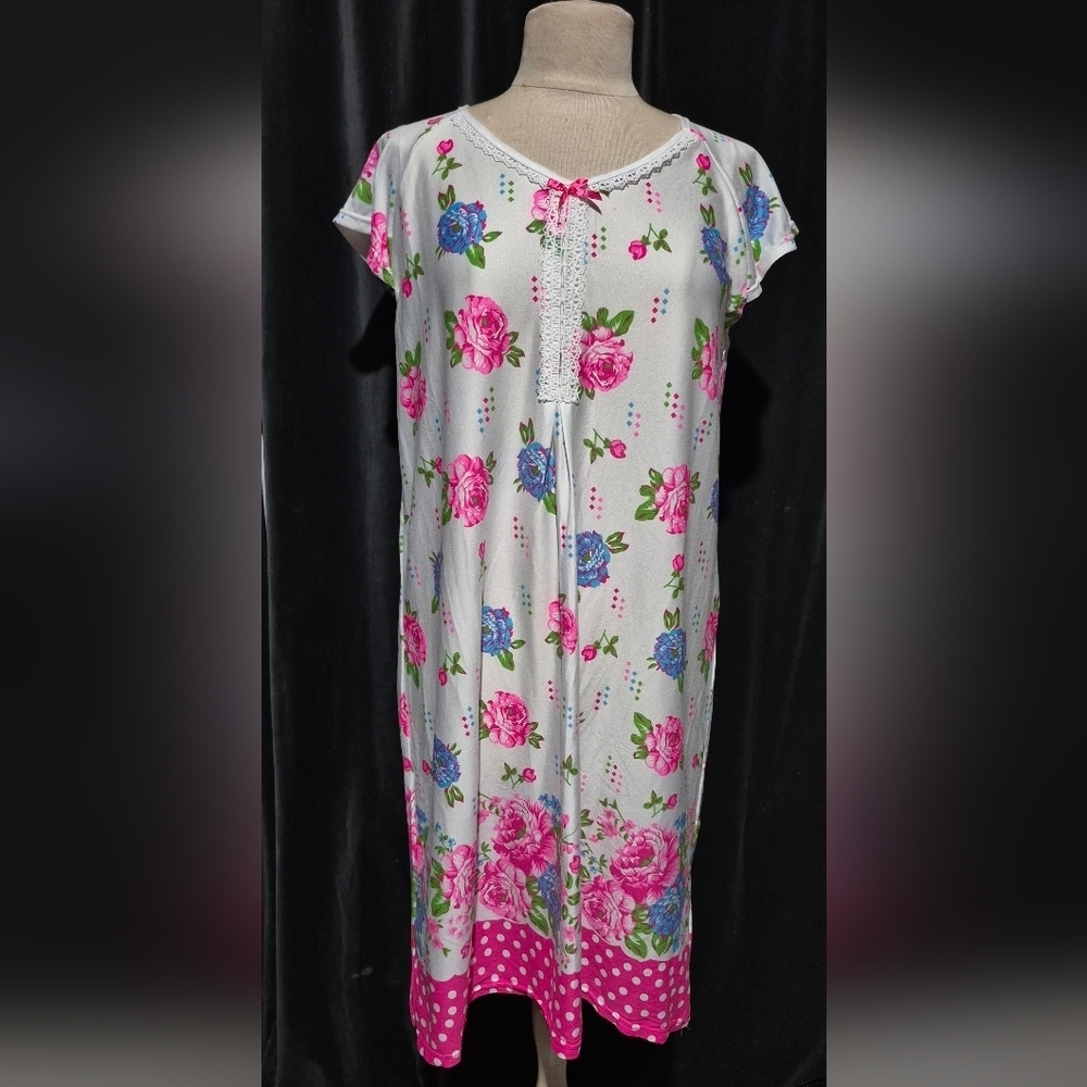 BETSY TW Floral Pink and White Women's Night Gown